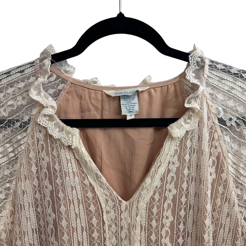 Sundance Lady Annie Embroidered Mesh Dress Lace Tiered V Neck Small Country Chic - Picture 3 of 12